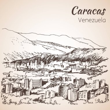 Caracas, Venezuela panoramik manzaralı. Kroki. 