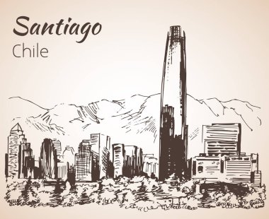 Santiago manzarası, Şili. Kroki. 