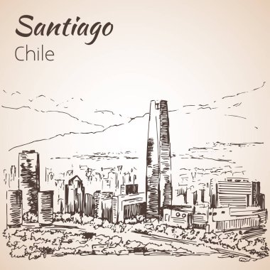 Santiago manzarası, Şili. Kroki. 