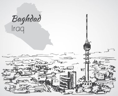 Bağdat cityscape - Irak. Kroki. 