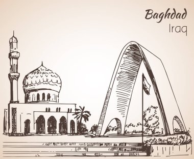 Baghdad cityscape mosque - Iraq. Sketch.  clipart