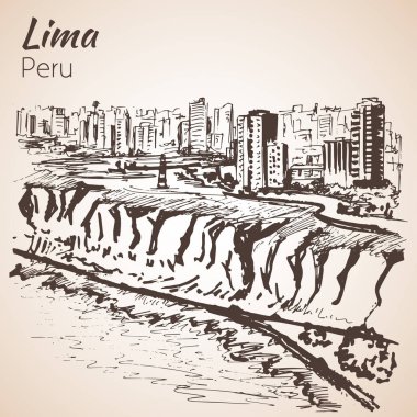 Lima çizilmiş cityscape ver. Kroki. 