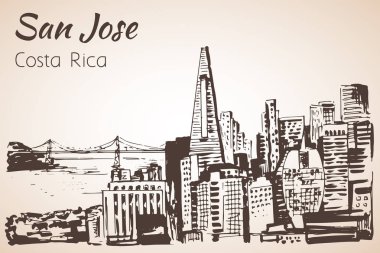 San Jose çizilmiş cityscape ver. Kosta Rika. Kroki. 