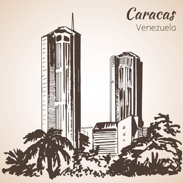 Modern buildings of Caracas, Venezuela. Sketch. — Stock Vector