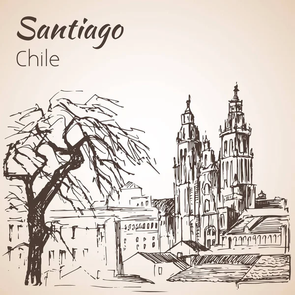 Cafedral de Santiago de Compostela. Chile. Sketch — Stockvector