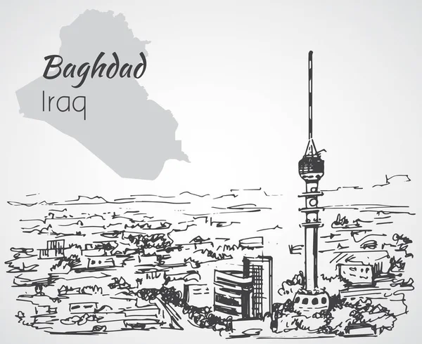 Bagdad stadsbilden - Irak. Skiss. — Stock vektor