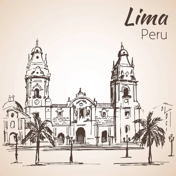 Plaza de Armas 'da. Lima, Peru. Çizim. 