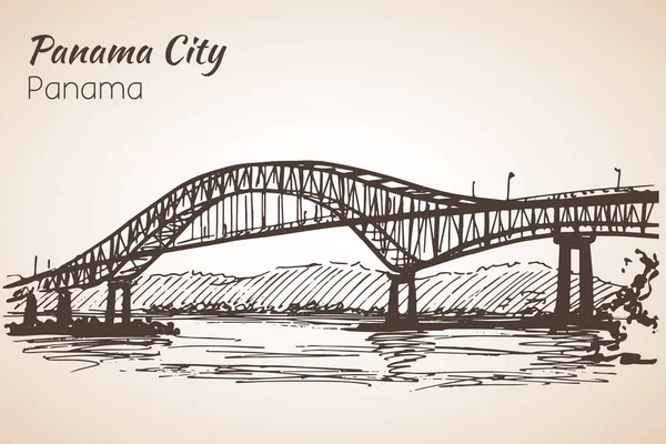 Bosquejo del paisaje del puente de la ciudad de Panamá. Panamá . — Vector de stock