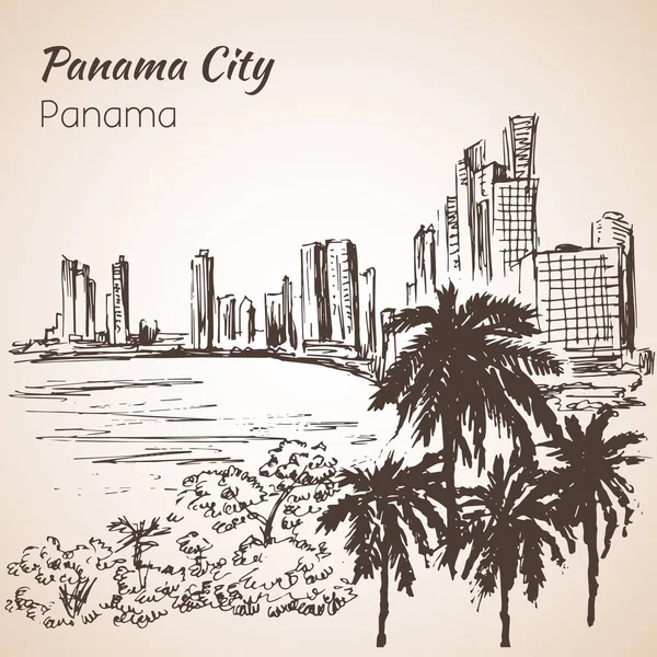 Bozzetto di sityscape di Panama City. Panama . — Vettoriale Stock