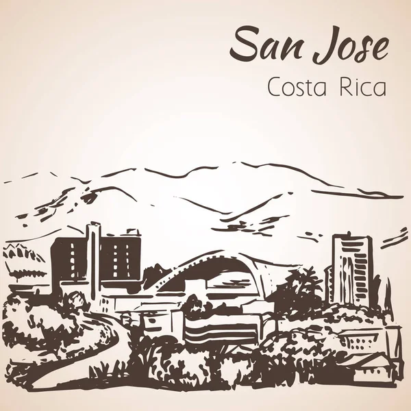San Jose desenhado à mão paisagem urbana. Costa Rica. Esboço . —  Vetores de Stock