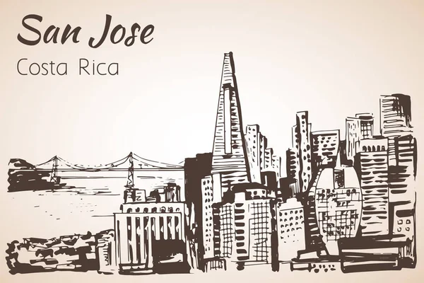 San José paysage urbain dessiné à la main. Costa Rica. Croquis . — Image vectorielle