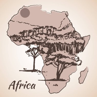 Afrika görünümü kroki harita üzerinde. Beyaz arka plan üzerinde izole