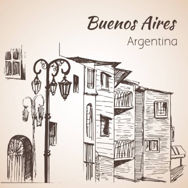 Buenos Aires cityscape Caminito. Arjantin. Kroki.