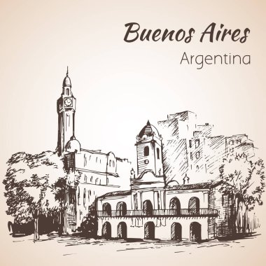 Buenos Aires şehir sokak ve kare. Arjantin. Kroki. 