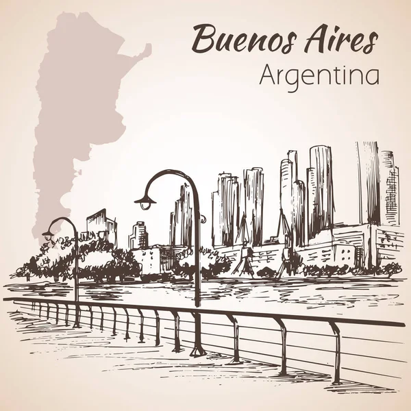 Paisaje con obelisco en Buenos Aires. Argentina. Dibujo ...