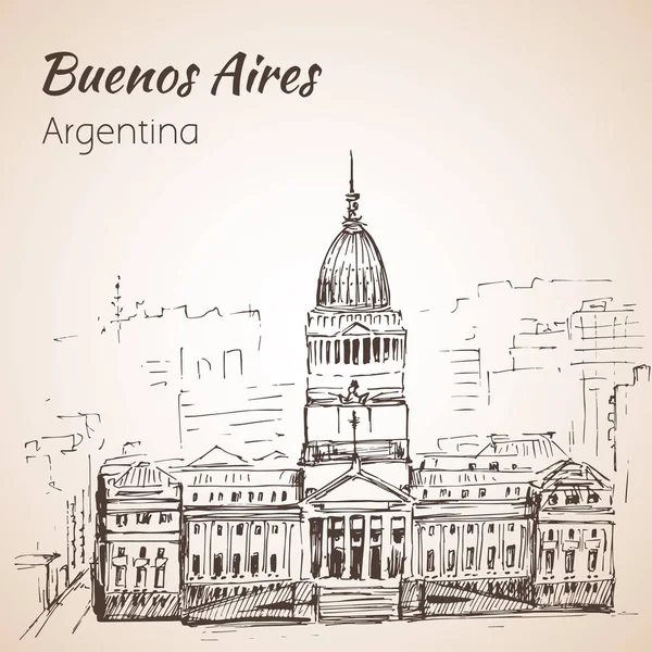 Paysage urbain de Buenos Aires. Argentine. Croquis. Isolé sur bac blanc — Image vectorielle