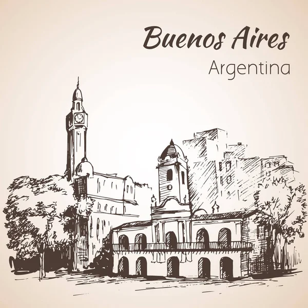 Buenos Aires city street and square. Argentina. Sketch. — Stock Vector