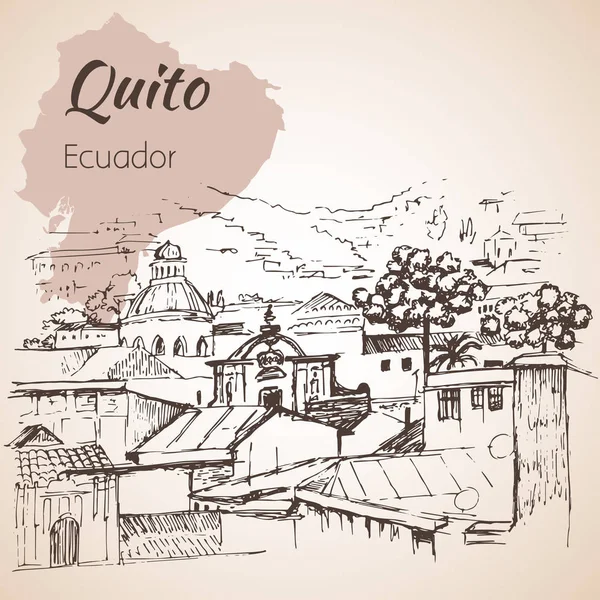 Dibujo dibujado a mano en Quito. Ecuador . — Archivo Imágenes Vectoriales