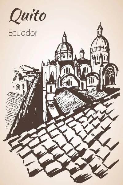 Quito handgezeichnete Skizze. Ecuador. — Stockvektor