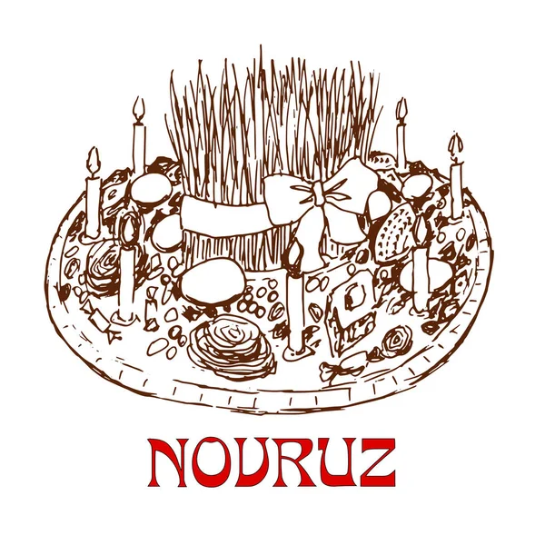 Vassoio Novruz con dolci e candele . — Vettoriale Stock
