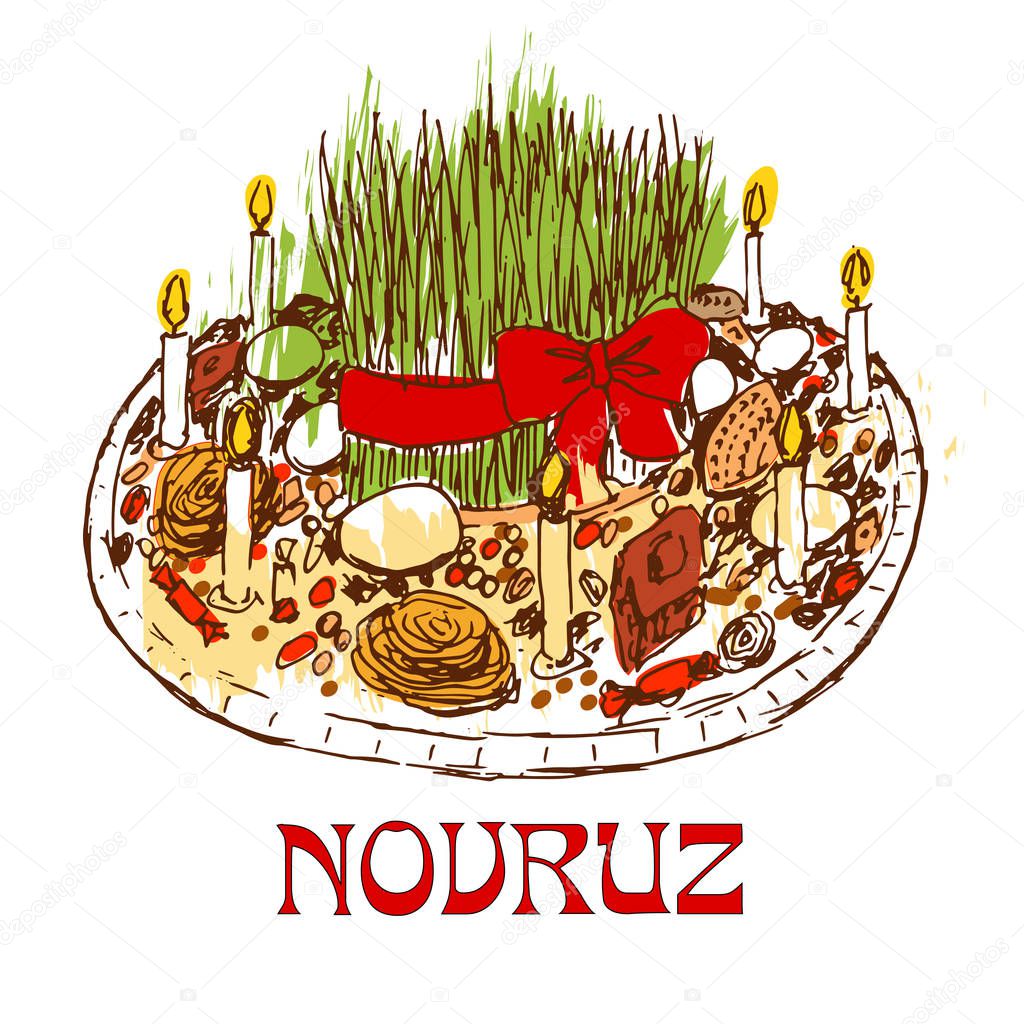 Novruz tray with sweets and candles. 