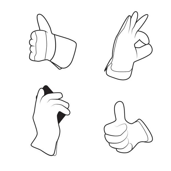 Conjunto de mãos em luvas com gestos diferentes . —  Vetores de Stock
