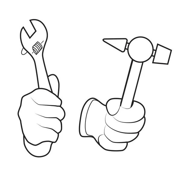 Две руки с защитными перчатками и инструментами . — стоковый вектор
