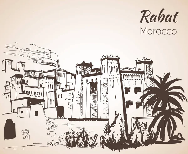 Marruecos attracrions - Telouet. Esbozo . — Vector de stock