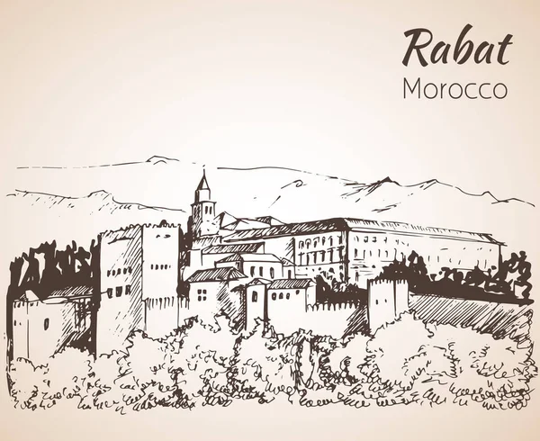 拉巴特市。摩洛哥。素描. — 图库矢量图片