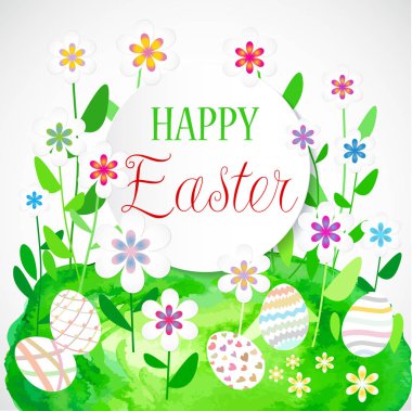 Çiçek ve yumurta ile renkli Paskalya kartı.