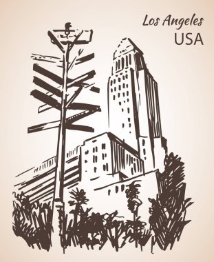 Los Angeles Belediye Binası cityscape kroki. 