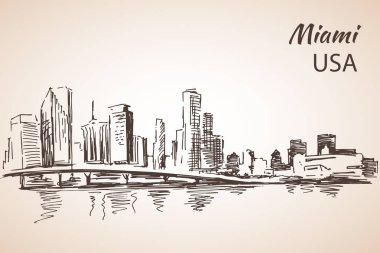 Elle çizilmiş Miami şehir kroki. 