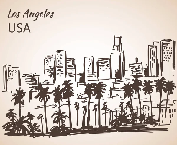Los Angeles stadsgezicht schets. — Stockvector