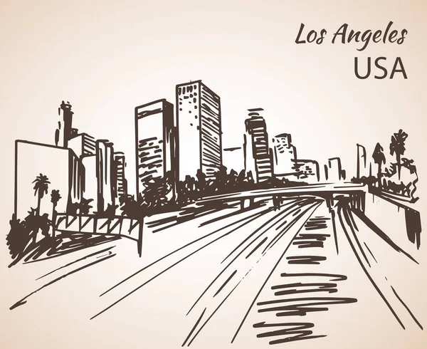 Los Angeles stadsbilden skiss. — Stock vektor