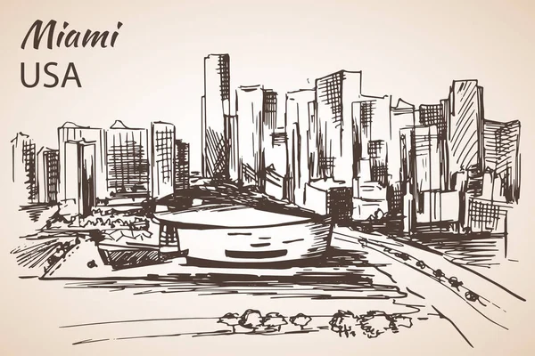 Hand drawn Miami city sketch. — Stock Vector