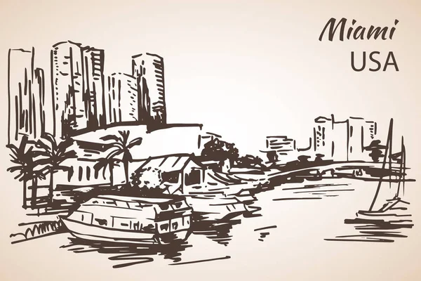 Esquisse de Miami dessinée à la main . — Image vectorielle