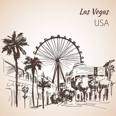 Las Vegas cityscape kroki wirh dönme dolap. 
