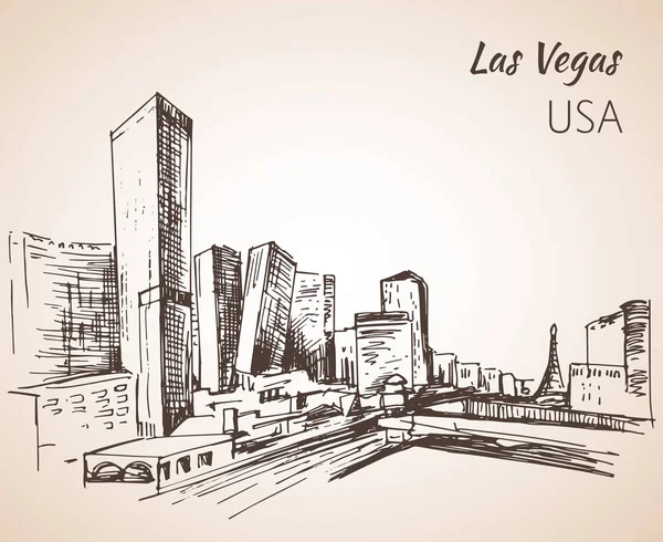 Las Vegas stadsgezicht schets. — Stockvector
