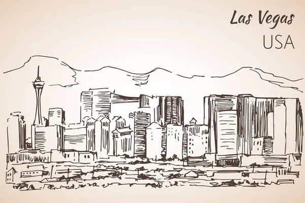Las Vegas stadsbilden skiss. — Stock vektor