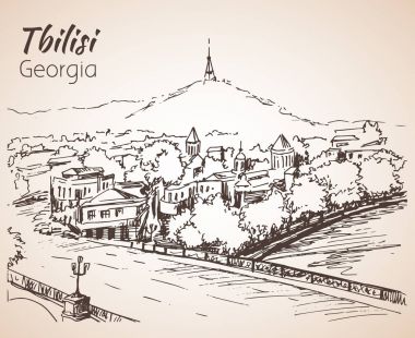 Eski Tiflis, Georgia 'nın panoramik manzarası. 