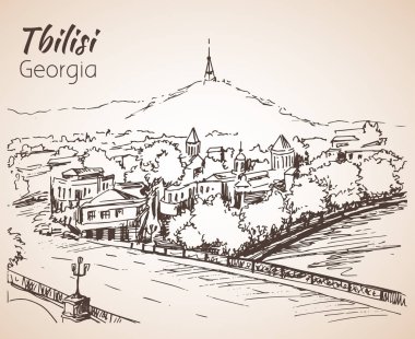 Eski Tiflis, Georgia 'nın panoramik manzarası. 