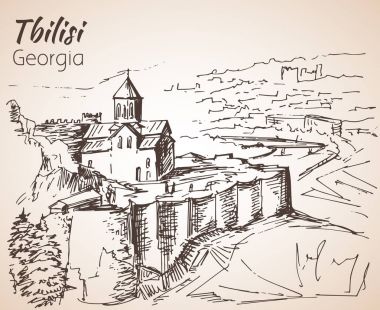 Eski Tiflis, Georgia 'nın panoramik manzarası.
