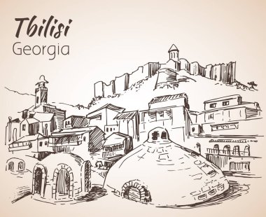 Panoramic Tiflis, Gürcistan eski görüntüleyin. Beyaz backgr izole