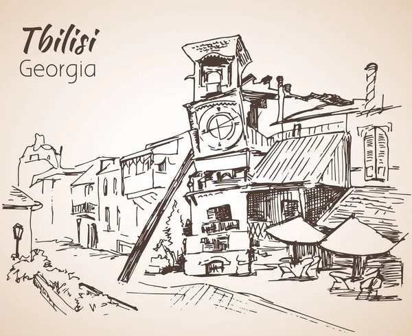 Vista de rua da antiga Tbilisi, Geórgia . —  Vetores de Stock