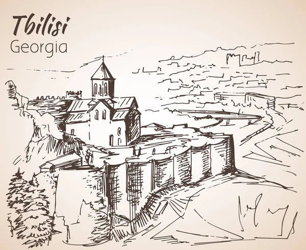 Vista panorâmica da antiga Tbilisi, Geórgia. — Vetor de Stock