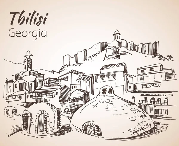 Blick auf das alte Tiflis, Georgien. isoliert auf weißem Backgr — Stockvektor