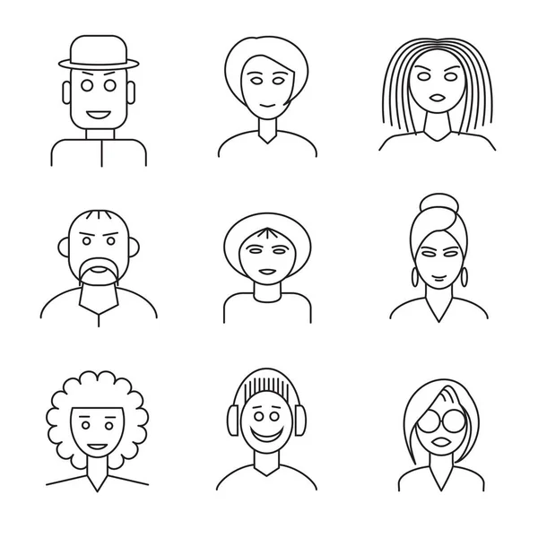 Set of linear people face icons. Isolated on white background — Stock Vector