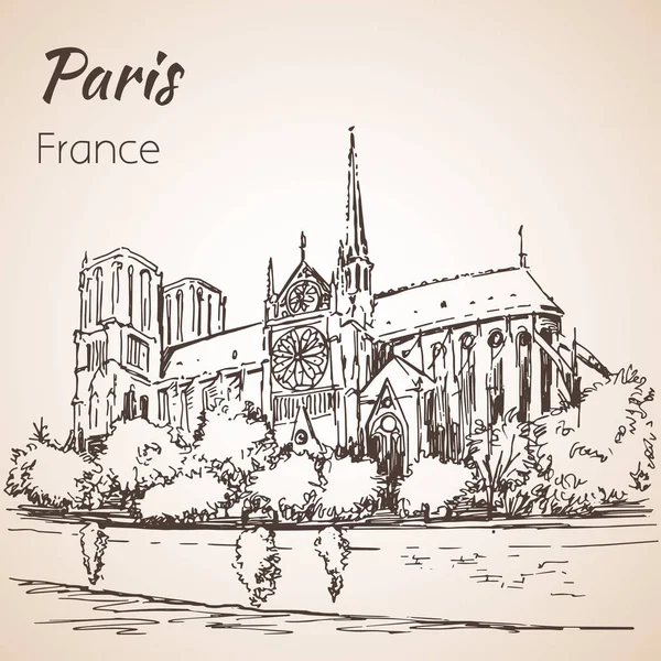 Espaço da cidade de Paris. Catedral Notre Dame de Paris . — Vetor de Stock