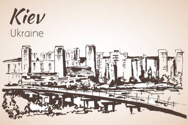 Kiev cityscape robot ile köprü. 