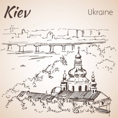 Kiev cityscape robot ile köprü. 
